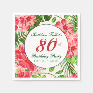 Roter Hibiskus 80. Geburtstagsparty Papier Napkin Serviette