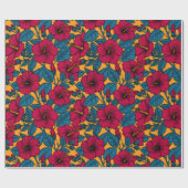 Roter Hibiskus auf Orange Geschenkpapier (Flach)