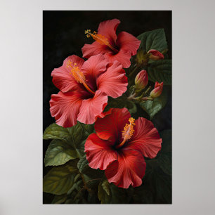 Roter Hibiskus Blume Art Print Poster