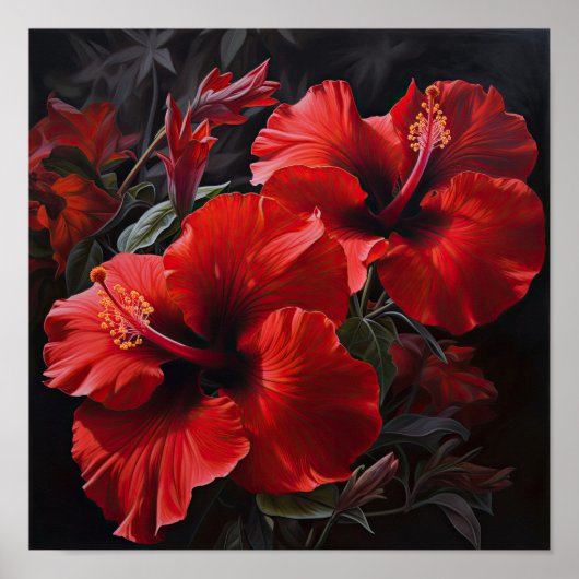 Roter Hibiskus Blume Art Print Poster (Vorne)