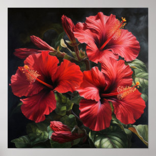 Roter Hibiskus Blume Art Print Poster