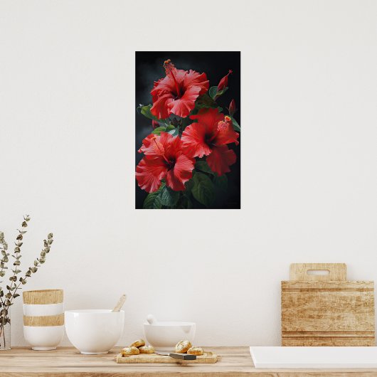 Roter Hibiskus Blume Art Print Poster (Küche)
