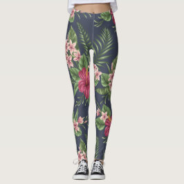 Roter Hibiskus Blume Dunkler Hintergrund Leggings