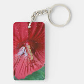 Roter Hibiskus Blume mit Raindrops-Foto Schlüsselanhänger (Rückseite)