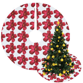 Roter Hibiskus Blume Muster Baumrock Polyester Weihnachtsbaumdecke