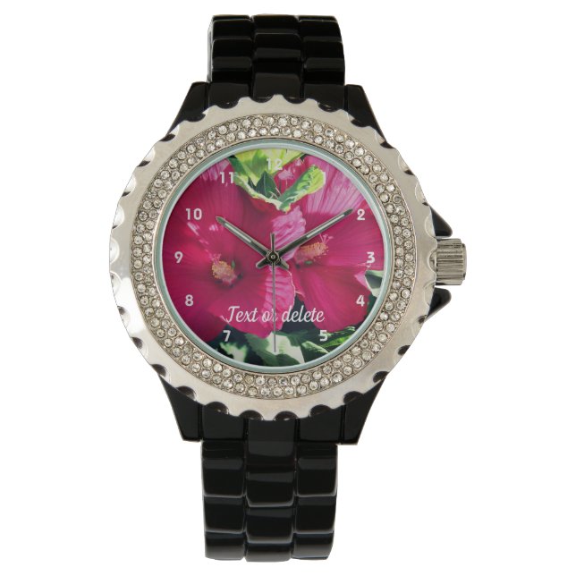Roter Hibiskus Blume Paare Nah Personalisiert Armbanduhr (Vorderseite)