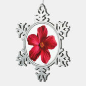 Roter Hibiskus Blume Pewter Snowflake Ornament (Rechts)