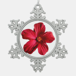 Roter Hibiskus Blume Pewter Snowflake Ornament
