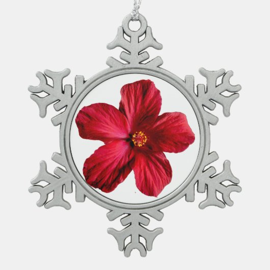 Roter Hibiskus Blume Pewter Snowflake Ornament (Vorderseite)