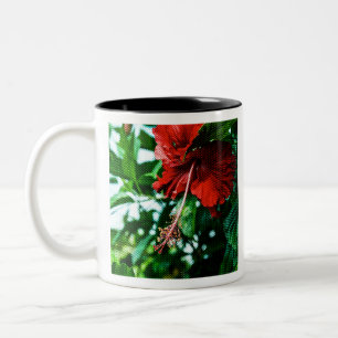 Roter Hibiskus Blume Zweifarbige Tasse