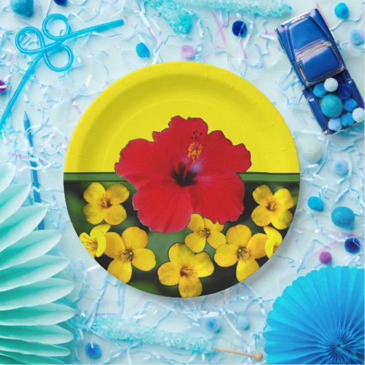 Roter Hibiskus-Blumen-Blumenstrauß Pappteller (Party)