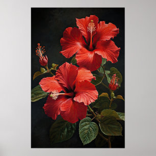 Roter Hibiskus-Blumenkunst-Druckposter Poster