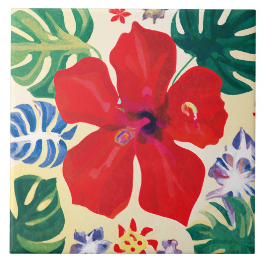 Roter Hibiskus Fliese (Vorderseite)