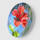 Roter Hibiskus Große Wanduhr (Winkel)