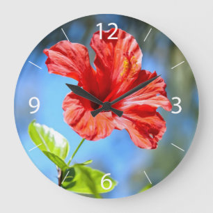 Roter Hibiskus Große Wanduhr