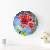 Roter Hibiskus Große Wanduhr (Zuhause)