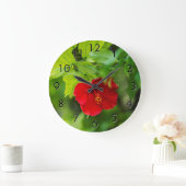 Roter Hibiskus Hawaii Tropische Blume Große Wanduhr (Zuhause)