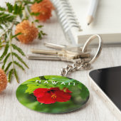 Roter Hibiskus Hawaii Tropische Blume Schlüsselanhänger (Seite)