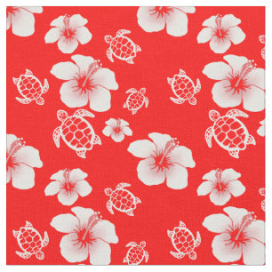 Roter Hibiskus Honu Hawaiianer Stoff