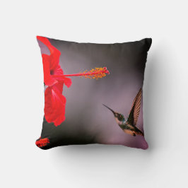Roter Hibiskus Hummingbird Dunkler Hintergrund Kissen