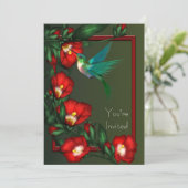 Roter Hibiskus Hummingbird Party Einladung (Stehend Vorderseite)