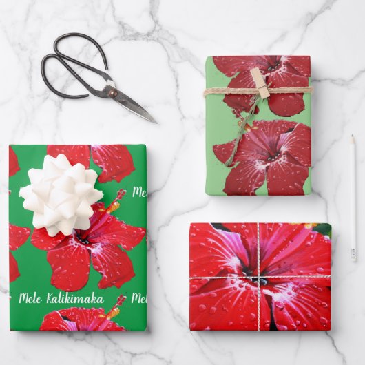 Roter Hibiskus Mele Kalikimaka Geschenkpapier Set (Vorderseite)