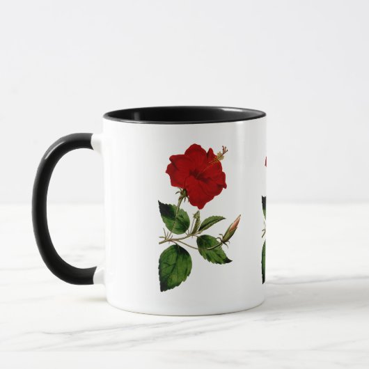 Roter Hibiskus mit der schwarzen Wecker-Tasse Tasse (Links)
