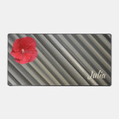Roter Hibiskus Moderne, schlaue graue Streifen Schreibtischunterlage (Vorderseite)