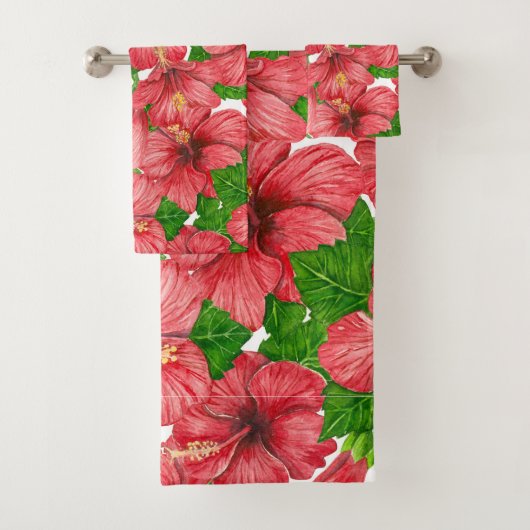 Roter Hibiskus Muster II Badhandtuch Set (Insitu)