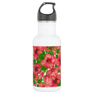 Roter Hibiskus Muster II Edelstahlflasche