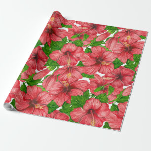 Roter Hibiskus Muster II Geschenkpapier