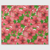 Roter Hibiskus Muster II Geschenkpapier (Flach)