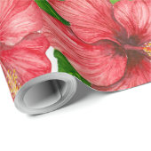 Roter Hibiskus Muster II Geschenkpapier (Rolleneckpunkt)