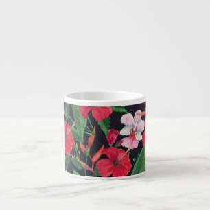 Roter Hibiskus, Orchideen, tropische Wasserfarbe. Espressotasse