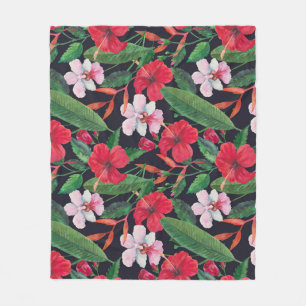 Roter Hibiskus, Orchideen, tropische Wasserfarbe. Fleecedecke