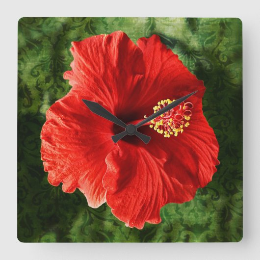 Roter Hibiskus Quadratische Wanduhr (Vorderseite)