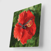 Roter Hibiskus Quadratische Wanduhr (Winkel)