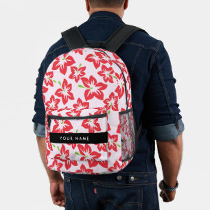 Roter Hibiskus, Rote Blume, Ihr Name Bedruckter Rucksack