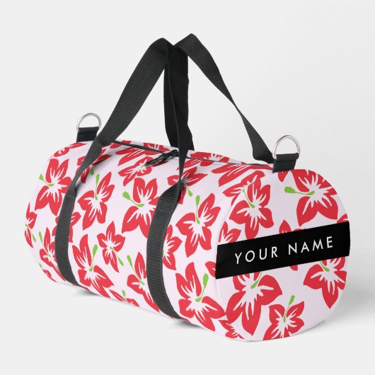 Roter Hibiskus, Rote Blume, Ihr Name Duffle Bag (Linke Seite)