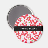 Roter Hibiskus, Rote Blume, Ihr Name Magnet (Vorderseite/Rückseite)