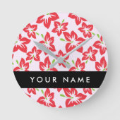 Roter Hibiskus, Rote Blume, Ihr Name Runde Wanduhr (Vorderseite)