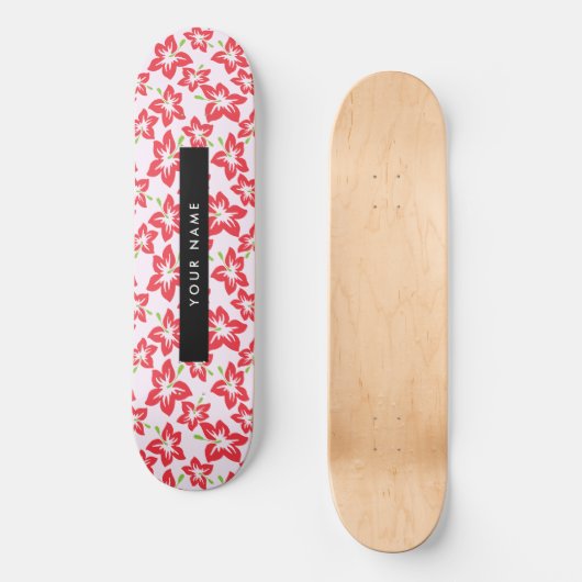 Roter Hibiskus, Rote Blume, Ihr Name Skateboard (Vorderseite)