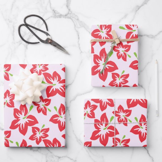 Roter Hibiskus, rote Blume, Muster von Blume Geschenkpapier Set (Vorderseite)
