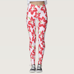 Roter Hibiskus, rote Blume, Muster von Blume Leggings
