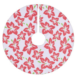 Roter Hibiskus, rote Blume, Muster von Blume Polyester Weihnachtsbaumdecke
