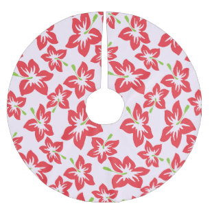 Roter Hibiskus, rote Blume, Muster von Blume Polyester Weihnachtsbaumdecke