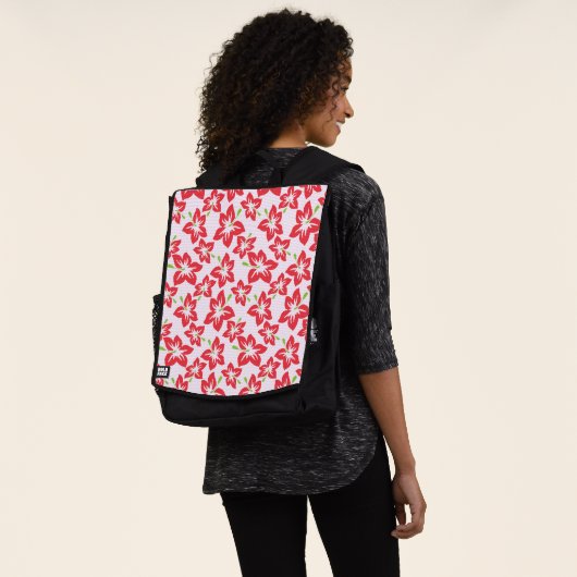 Roter Hibiskus, rote Blume, Muster von Blume Rucksack (Ausgewaschen)
