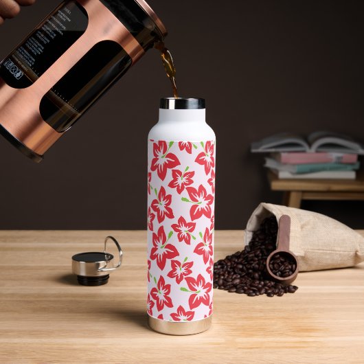 Roter Hibiskus, rote Blume, Muster von Blume Trinkflasche (Kaffee)