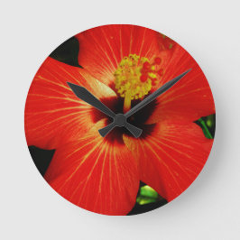 Roter Hibiskus Runde Wanduhr