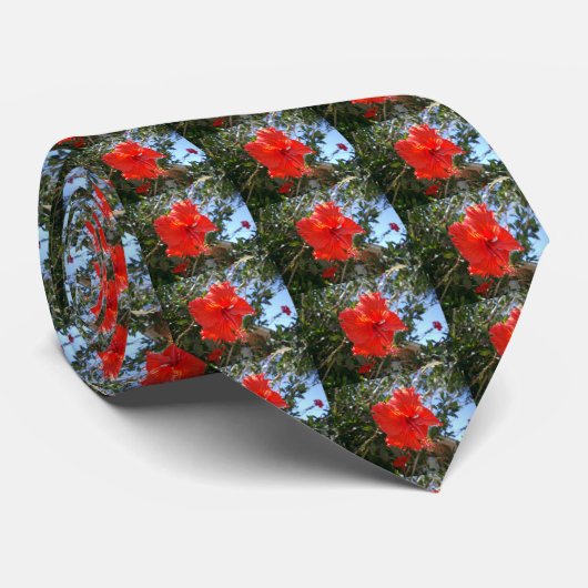 Roter Hibiskus Tree, Neck Tie Krawatte (Gerollt)